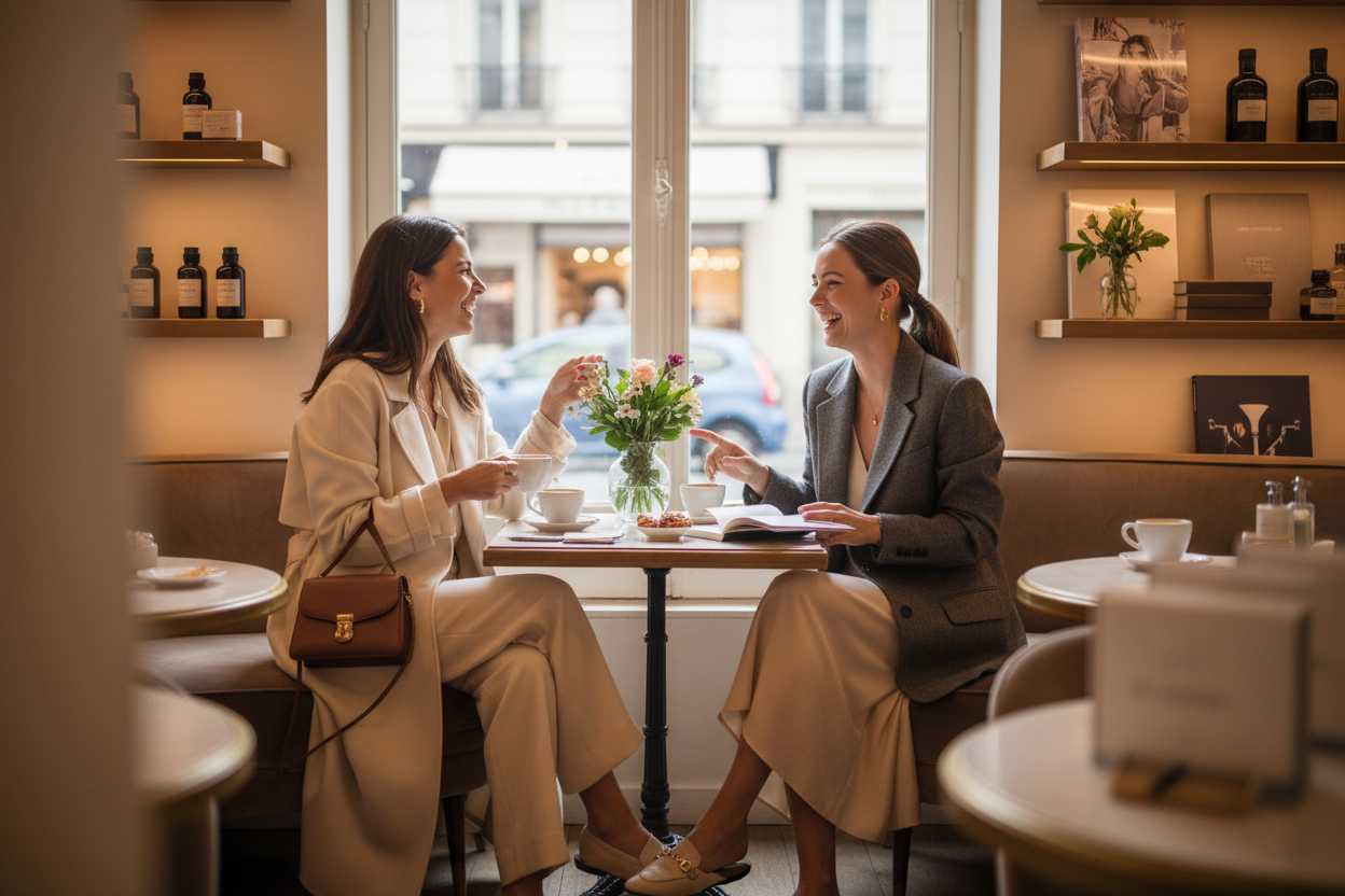 une belle photo lifestyle (femmes élégantes, style parisien)
